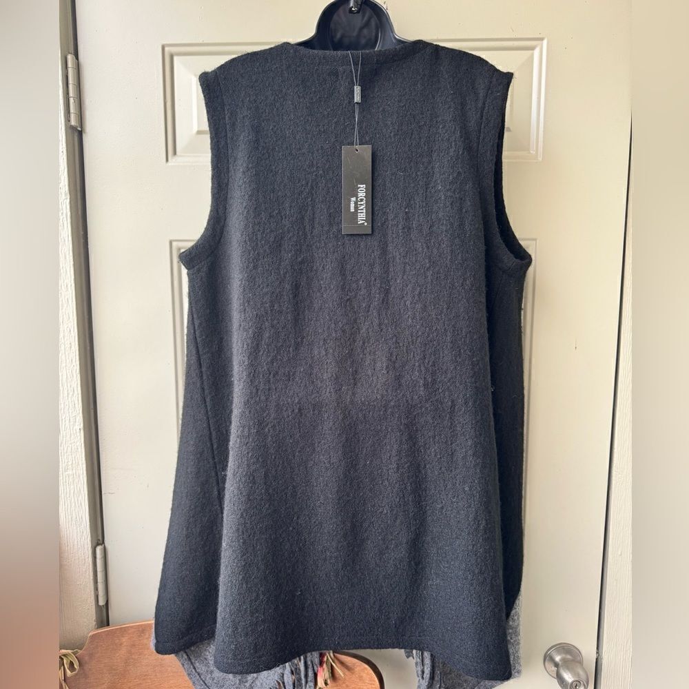 For Cynthia Womens Wool Sleeveless
Open Cardigan Sz XL Pockets Fringed NEW - Picture 10 of 10